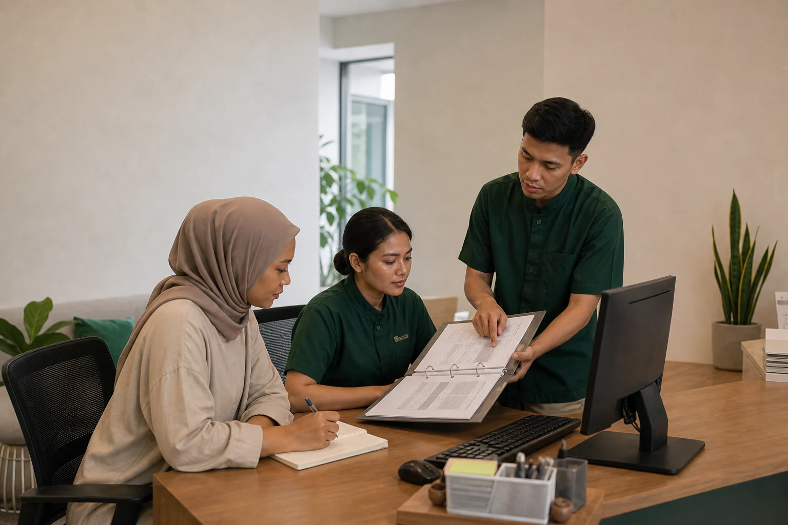 Tim klinik mempelajari SOP dan mencatat proses kerja bersama fasilitator implementasi.